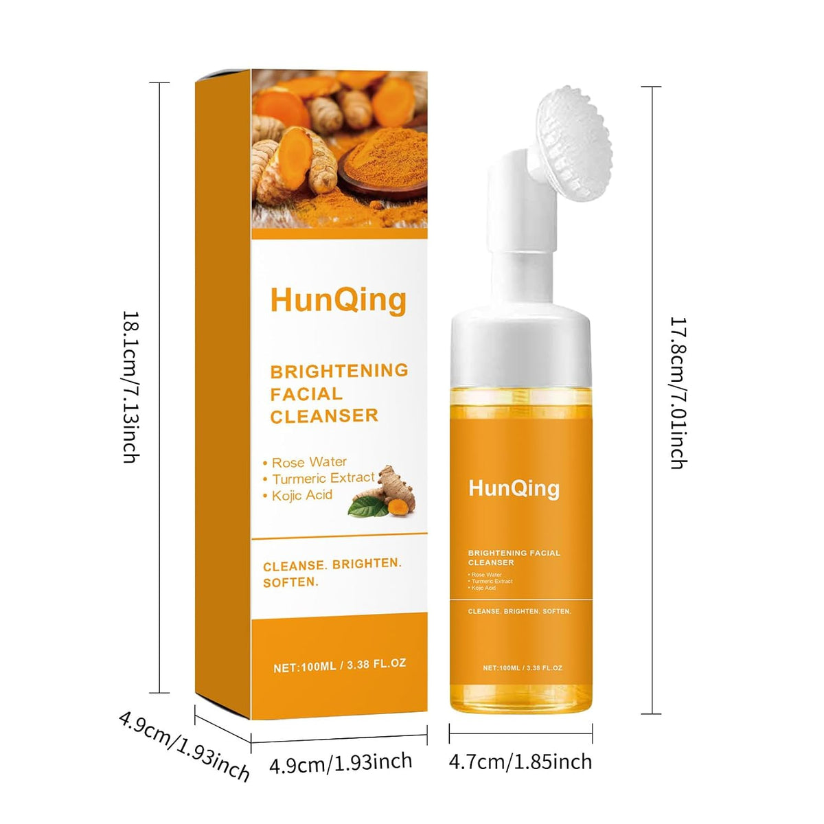 Glow Wash Turmeric Face Wash with Brush,Deep Cleansing Exfoliating Foaming Facial Cleanser.