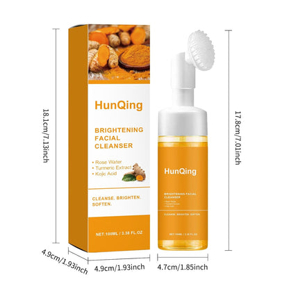 Glow Wash Turmeric Face Wash with Brush,Deep Cleansing Exfoliating Foaming Facial Cleanser.