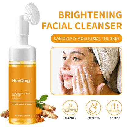 Glow Wash Turmeric Face Wash with Brush,Deep Cleansing Exfoliating Foaming Facial Cleanser.